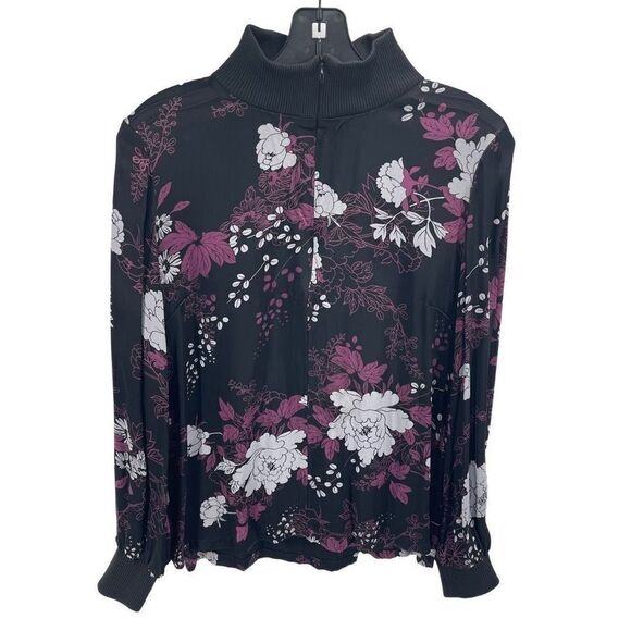 Just Female Womens Arche Blouse Quarter Zip Long Sleeve Floral Black Pink Small - Picture 1 of 10
